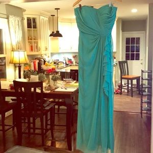 Turquoise floor length strapless dress